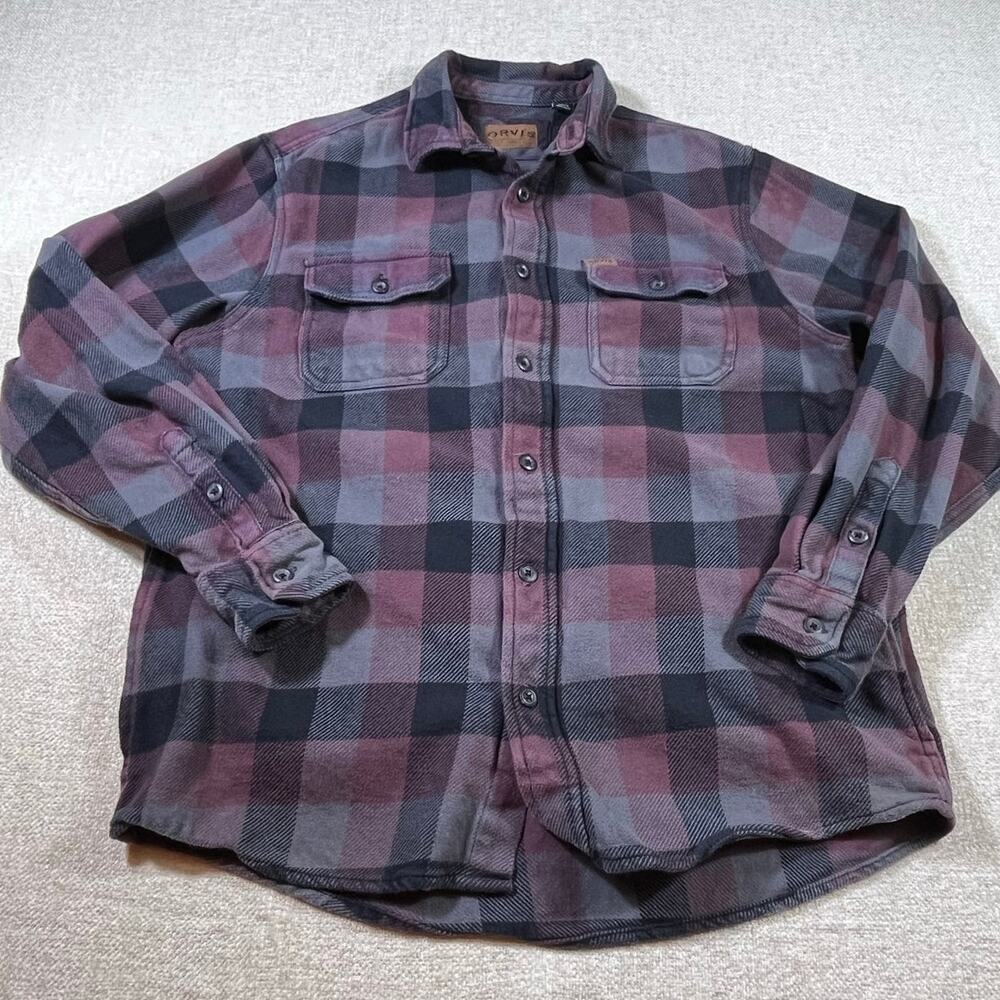 Orvis Men’s Medium Black Maroon Heavy Flannel Long Sleeve Button Front Shirt